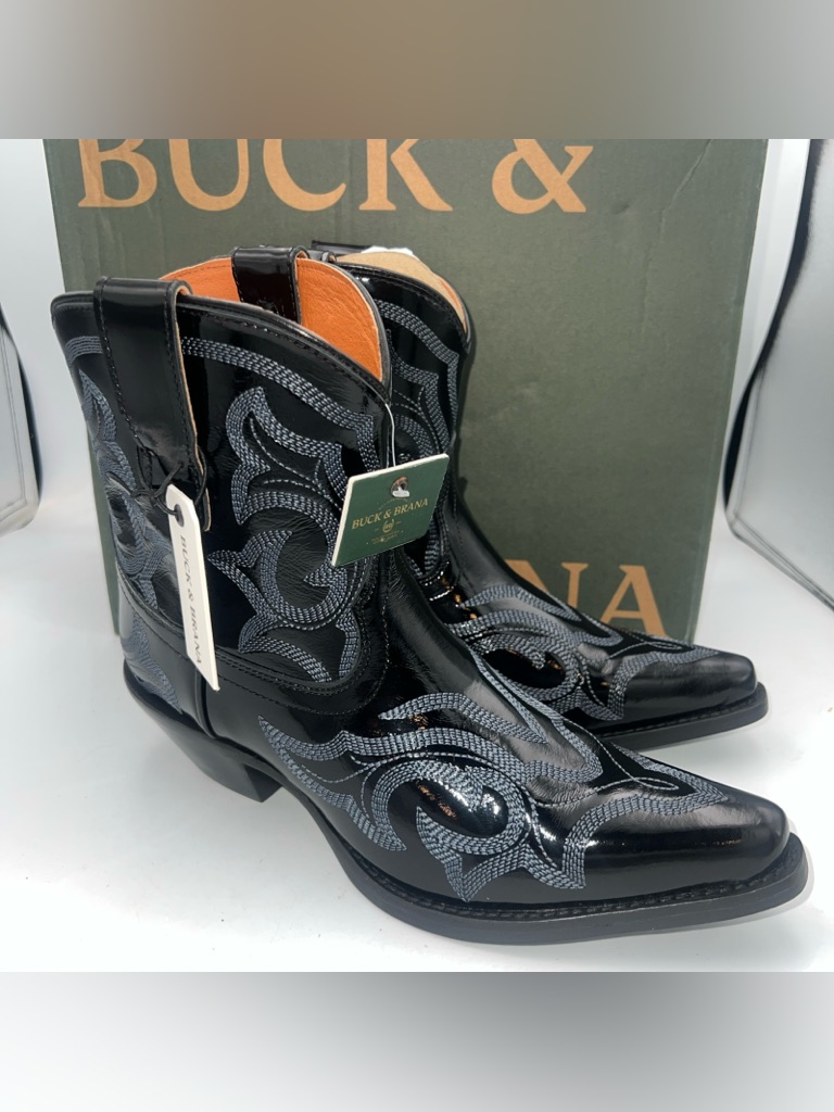 Buck & Brana Regina Charol Black All Leather Cowgirl Boot Size Eu38.5 Us8-8.5nwb
